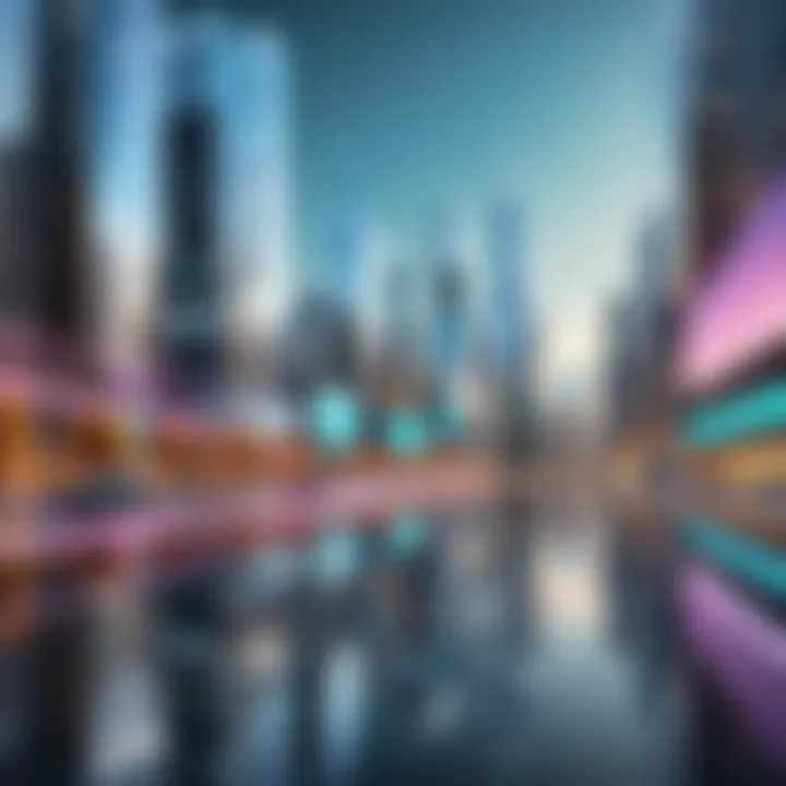 A digital rendering of a cityscape enhanced with AR elements.