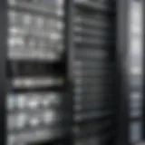A sleek server rack filled with various hardware components.
