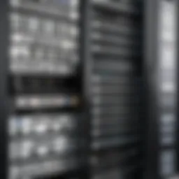 A sleek server rack filled with various hardware components.