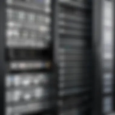 Hardware Setup for Web Hosting Server A sleek server rack filled with various hardware components.