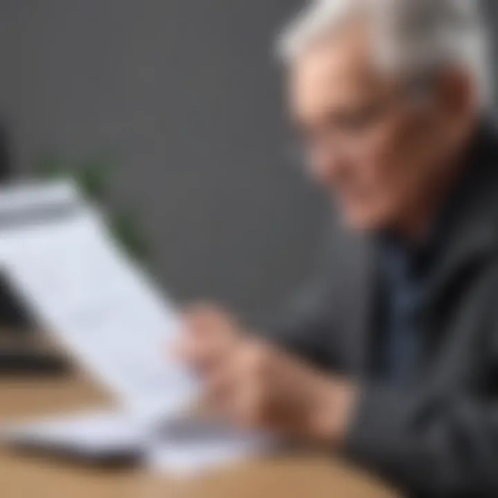 Elderly person reviewing pension application form