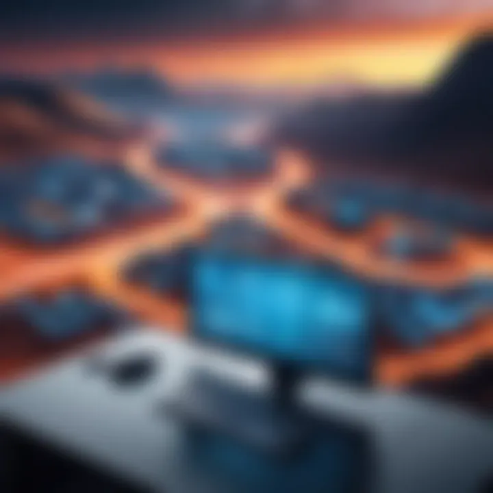 Futuristic landscape symbolizing emerging cyber threats and security technologies