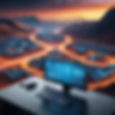 Future of Cyber Threats and Security Futuristic landscape symbolizing emerging cyber threats and security technologies