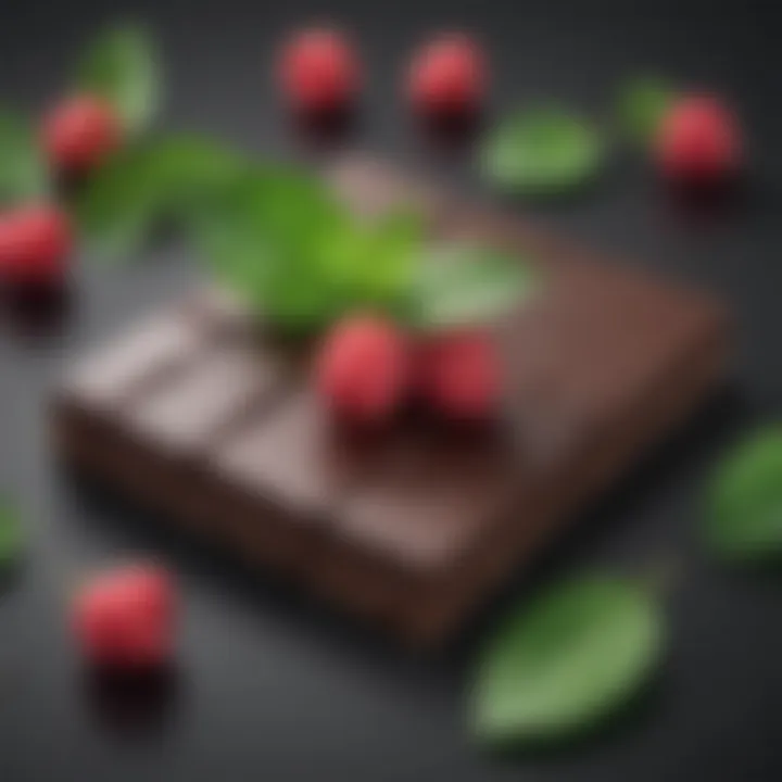 Dark chocolate with raspberries and mint leaves