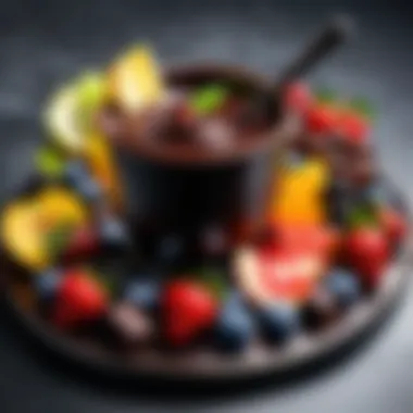 Indulgent Dark Chocolate Fondue with Assorted Fruit Decadent dark chocolate fondue with assorted fruit