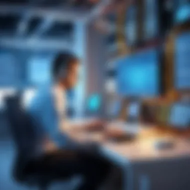 Artistic portrayal of computer engineer optimizing network infrastructure
