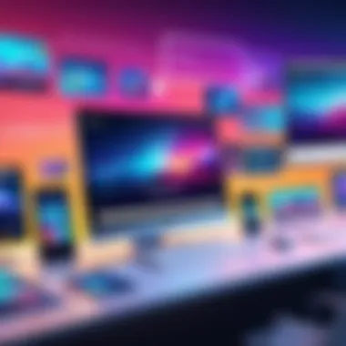 Vibrant E-Commerce Landscape An engaging scene of online commerce with vibrant product displays