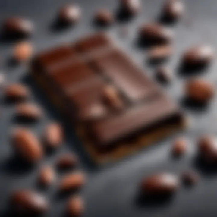 Elegant dark chocolate bar with cacao beans