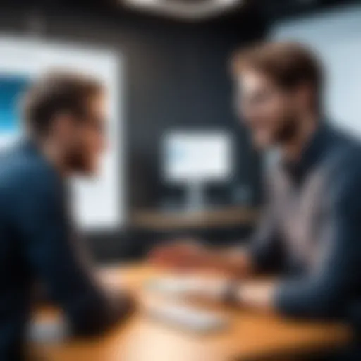 Interview setting with a programmer and interviewer discussing technical questions