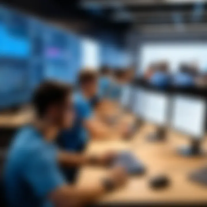 Interns engaging in a coding workshop