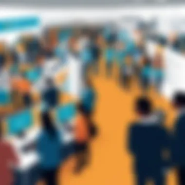 Interns networking at an Amazon event