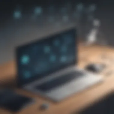 Digital Landscape of CodeCrunches Illustration depicting a digital landscape with coding symbols and technology icons