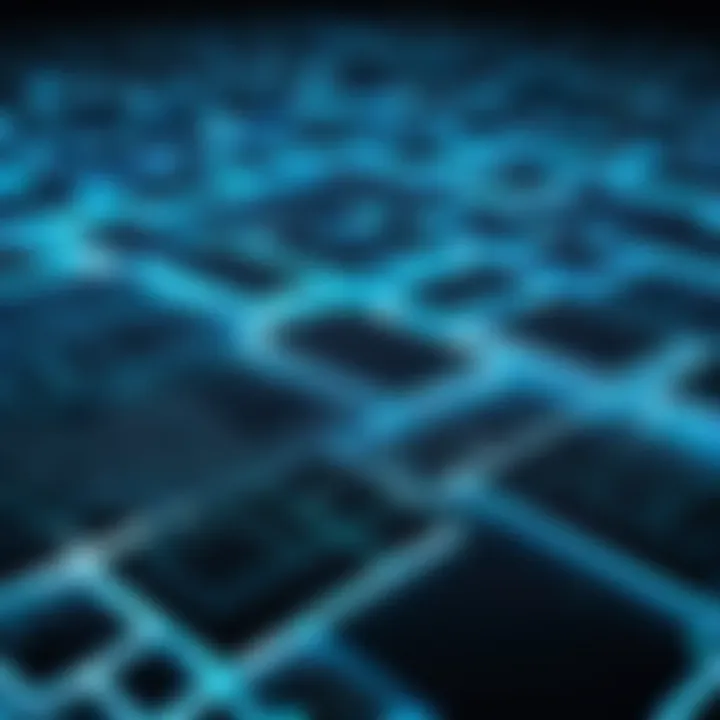 A digital illustration of blockchain technology connecting various sectors.