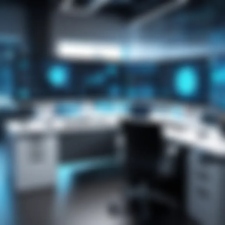 A futuristic workspace enhanced by advanced technologies.