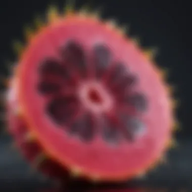 Cutting a fresh dragonfruit to reveal its juicy interior