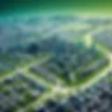 A detailed map showcasing urban planning zones and green spaces