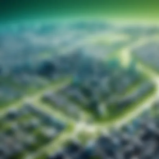 A detailed map showcasing urban planning zones and green spaces