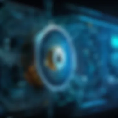 An abstract depiction of cybersecurity threats associated with the dark internet.