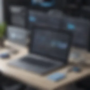 Artistic representation of PHP development tools on a virtual workspace