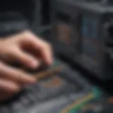 A technician splicing fiber optic cables with precision tools