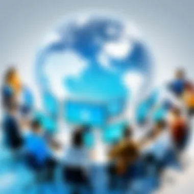 Collaborative Learning in Tech A diverse group of individuals collaborating over a digital project, reflecting teamwork in learning.