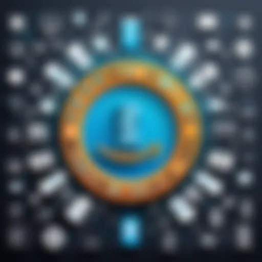 A vibrant illustration of Amazon's logo surrounded by technology icons.