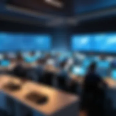 The Coding Landscape Interns Will Encounter A creative depiction of a coding environment with multiple screens displaying code.