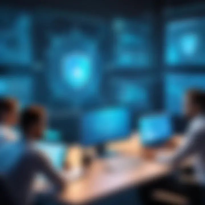 A group of professionals engaged in discussion about cyber security.