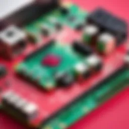 Raspberry Pi board with connected peripherals