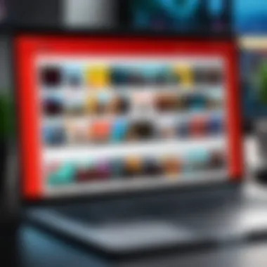 Netflix Homepage on Laptop A laptop displaying the Netflix homepage with vibrant thumbnails of popular shows and movies.