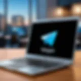 Illustration representing Telegram Messenger logo on a sleek laptop screen