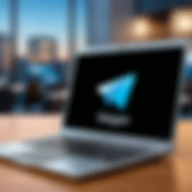 Elegant Display of Telegram Messenger Logo on Laptop Screen Illustration representing Telegram Messenger logo on a sleek laptop screen