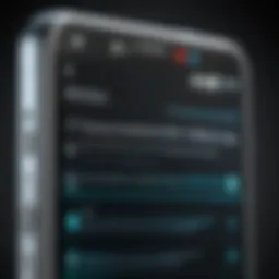 Close-up of Droid phone flashlight feature interface