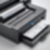 A close-up of a modern ledger printer showcasing its advanced features.