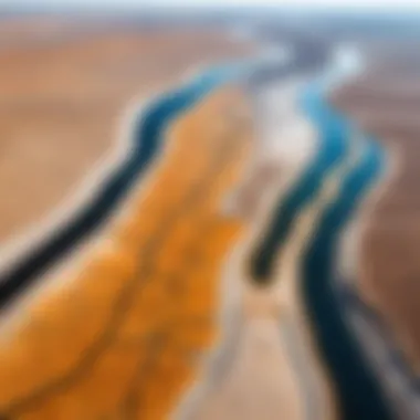 Aerial view of dried-up riverbed symbolizing water scarcity