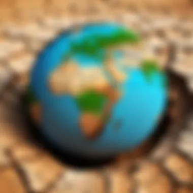 Illustration of a globe surrounded by cracked earth representing climate change impact on water scarcity